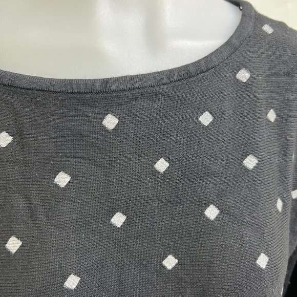 WHBM Sweater M Black Metallic Diamond 1/2 Sleeve Knit Top Silver‎ - Picture 3 of 8
